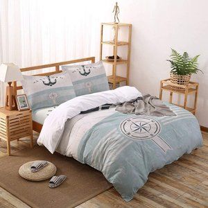 NEW Chic Decor Full Size Duvet Cover Set Nautical Anchor Compass Beach Bedding